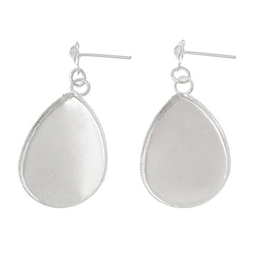 E291 - 50 pcs. Silver Plated Earring Dangle Tacks Posts Settings Bezels Cabochons - Teardrop - 25mm x 18mm Glue Pad Setting