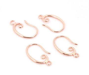 E155 - 10 pcs (5 pairs) Rose Gold Plated Earring Hooks with Loop Hole - 19mm x 11mm - Earwire - Filigree Swirl Design