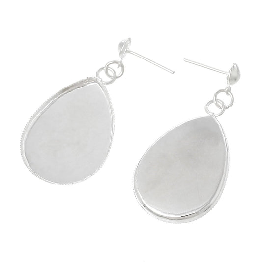 E011 - 10 pcs. Silver Plated Earring Dangle Tacks Posts Settings Bezels Cabochons - Teardrop - 40mm x 30mm Glue Pad Setting