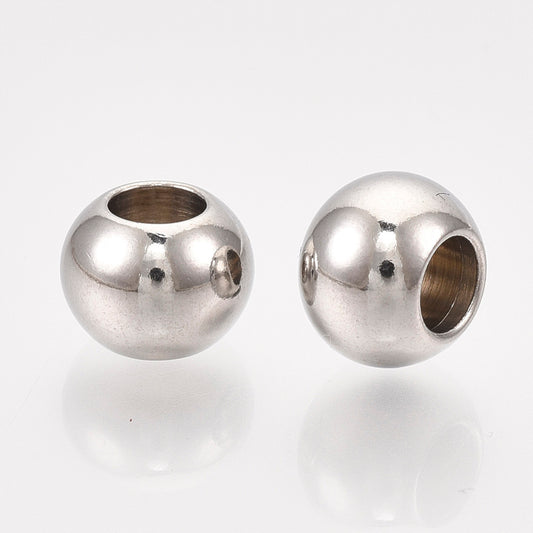 BD192 - 30 pcs 304 Stainless Steel Ball Spacer Beads- 8mm x 6mm - Tarnish Resistant! Hole Size: 3.6mm