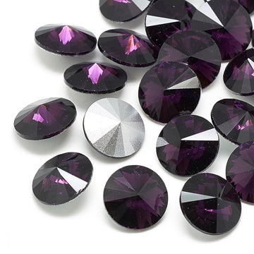 GC014 - 10 pcs. Glass Rhinestone Faceted Rhinestone Cabochons - Pointed Back - 12mm - Solid - Purple