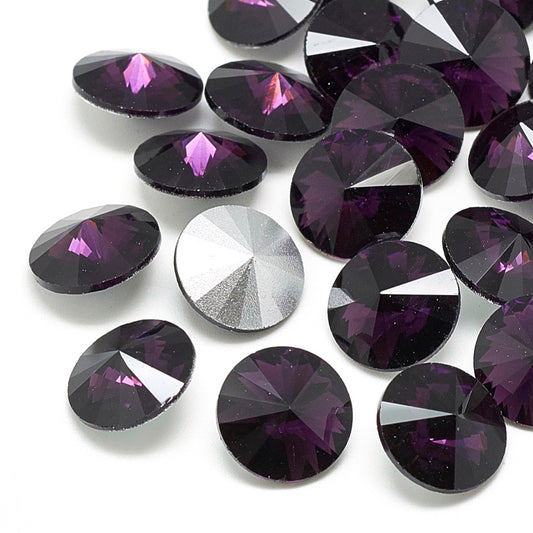 GC014 - 10 pcs. Glass Rhinestone Faceted Rhinestone Cabochons - Pointed Back - 12mm - Solid - Purple