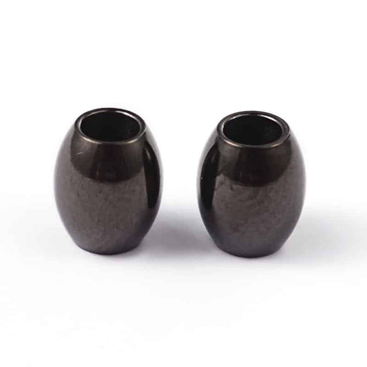 BD823 - 5 pcs. - 304 Stainless Steel Gunmetal Black Oval Barrel Spacer Beads - 7mm x 6mm - Hole Size: 3mm - Tarnish Resistant