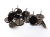 E171 - 10 pcs. Gunmetal Earring Posts Studs Settings Bezels Cabochons Tacks- 12mm Glue Pad Setting