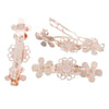 H006 - 5 pcs Rose Gold Plated French Hair Barrettes Hair Clips - 77mm x 26mm (3" x 1") - 10mm Glue Pad - 1 Bezel - Flower Design