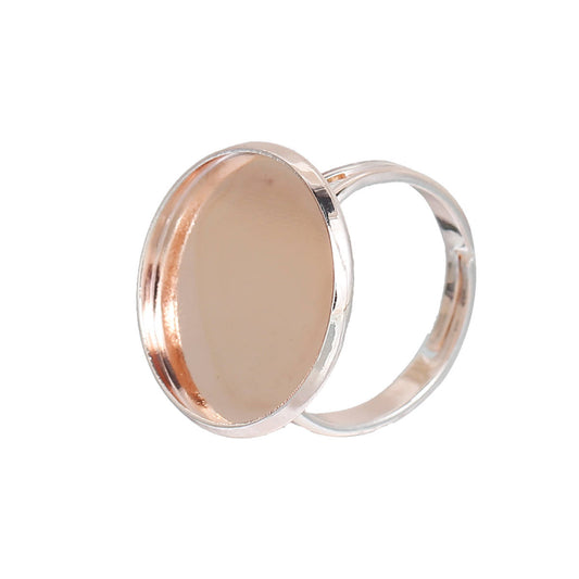 RB010 - 5 pcs. Rose Gold Plated ADJUSTABLE Cabochon Setting Bezel RING bases settings - Ring Size 6 US - Glue Pad 18mm - Made of Copper!