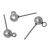 E084 - 10 pcs. (5 pairs) 304 Stainless Steel Earring Ball Posts Settings with Loop - 17mm x 9mm - 6mm Ball - Hypoallergenic! Stoppers Included!