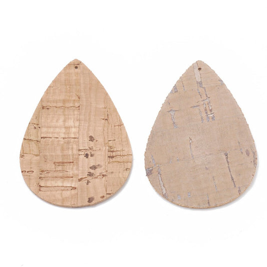 P141- 10 pcs. Cork Style Faux Leather Dangle Charms Pendants - Teardrop - 70mm (2.76") - Great for Light Earrings or Dangles! Double-Sided