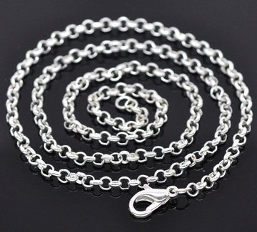 N063 - 12 pcs. Silver Plated Chain Link Necklaces 20" - (3.2mm x 0.5mm) - Claw Clasps - Lobster Clasps