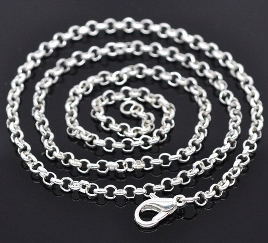 N063 - 12 pcs. Silver Plated Chain Link Necklaces 20" - (3.2mm x 0.5mm) - Claw Clasps - Lobster Clasps