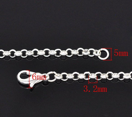 N063 - 12 pcs. Silver Plated Chain Link Necklaces 20" - (3.2mm x 0.5mm) - Claw Clasps - Lobster Clasps