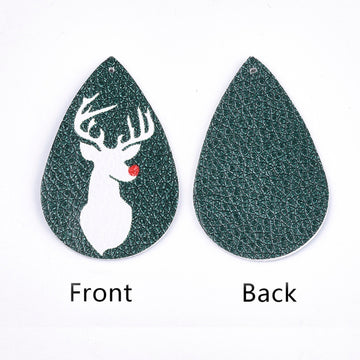 P254 - 10 pcs. Raindeer Faux Leather Dangle Charms Pendants - Teardrop - Christmas - 56mm (2.2") - Great for Earrings or Dangles!