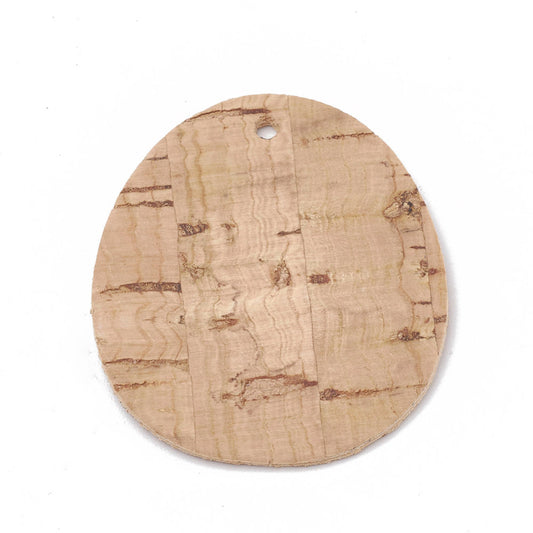 P143 - 10 pcs. Cork Style Faux Leather Dangle Charms Pendants - Oval - 36mm (1.42") - Great for Light Earrings, Necklaces or Dangles! Double-Sided
