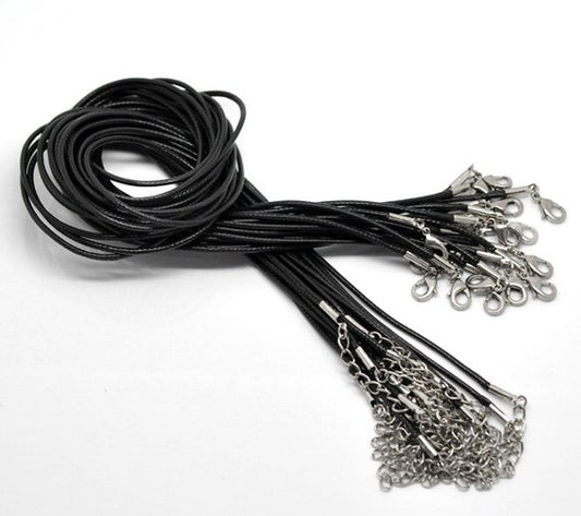 N046B - 50 pcs. Black Waxen Waxed Weave Cord Necklaces - 18.5 inch (47cm) - 18.5"