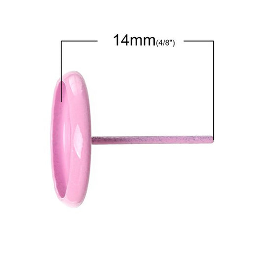 E157 - 50 pcs. Pink Earring Posts Studs Settings Bezels Cabochons Tacks- 10mm Glue Pad Setting