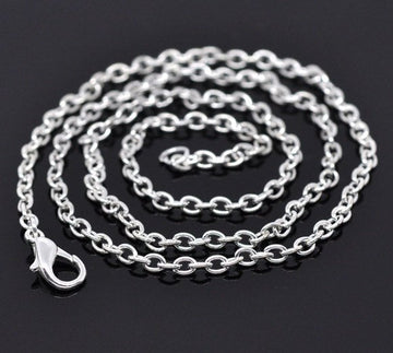 N002 - 12 pcs. Silver Plated Chain Link Necklaces 18" - (3x2mm) - Lobster Clasp