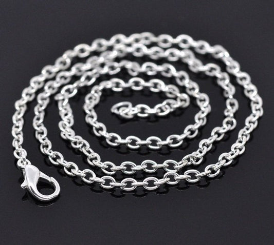 N002 - 12 pcs. Silver Plated Chain Link Necklaces 18" - (3x2mm) - Lobster Clasp