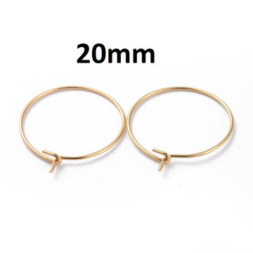 W037 - 10 pcs. 316L Surgical Stainless Steel Gold Plated Wine Charm / Earwire Hoop Rings - 20mm - 21 Gauge (0.7mm Thick) - Hypoallergenic! Style B