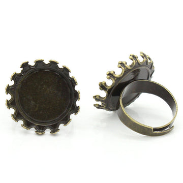 RB013 - 5 pcs. Antique Bronze ADJUSTABLE Cabochon Setting Bezel RING bases settings - Ring Size 7 US - Glue Pad 20mm