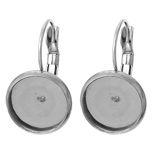 E262 - 10 pcs. 304 Stainless Steel Earring Clips Settings Lever Back Bezels Cabochons - 8mm Glue Pad Setting