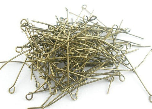 A001 - 100 pcs. Antique Bronze Eye Pins - 30mm x 0.7mm - 21 Gauge