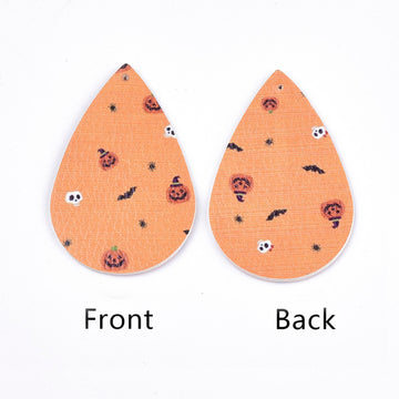 P222 - 10 pcs. Orange Faux Leather Dangle Charms Pendants - Teardrop - Halloween - 56mm (2.2") - Great for Earrings or Dangles! Double-Sided - D