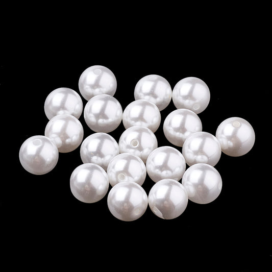 BD899B - 100 pcs. - 8mm Half Drilled Glass Pearl Imitation Round Beads - White - Hole Size: 1.4mm (Copy)
