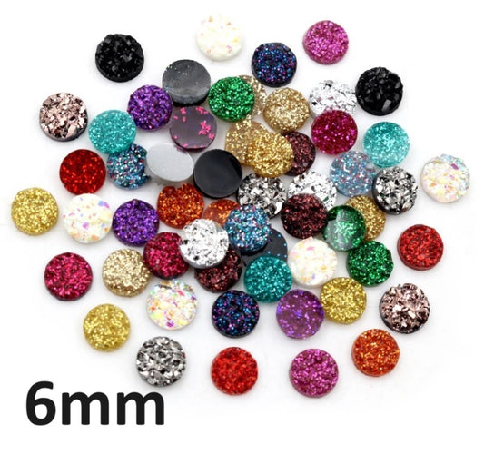 RC077 - 10 pcs Assortment of Druzy Resin Embellishment Cabochons - 6mm - Variety - Mix of Colors!