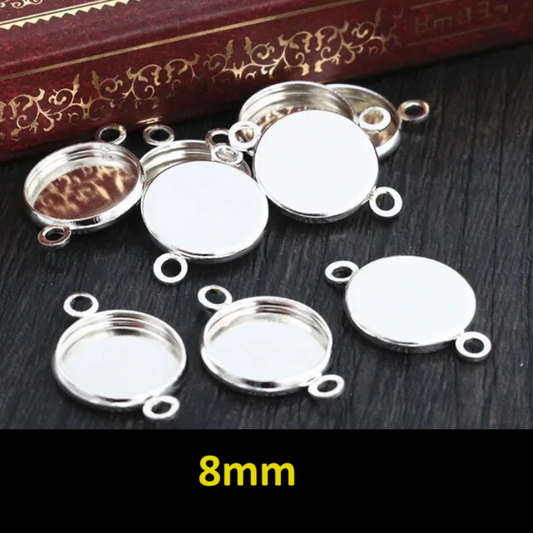 MP0067 - 10 pcs. Silver Plated Circle Round Bezel Cabochon Cameo Connector Tags Trays - 8mm Glue Pad