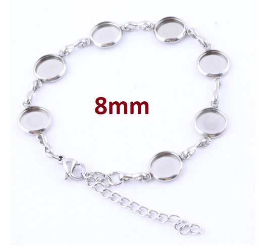 B112 - 3 pcs. 304 Stainless Steel Silver Tone Chain Bracelets - 6.3" (16cm) - 8mm Bezels - Extends to 7.09" (20cm) with Extender Chain!