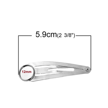 H024 - 10 pcs. - Silver Tone Hair Banana Clips Cabochons Bezels - 59mm x 16mm (2.32" x 0.63") - 12mm Glue Pad