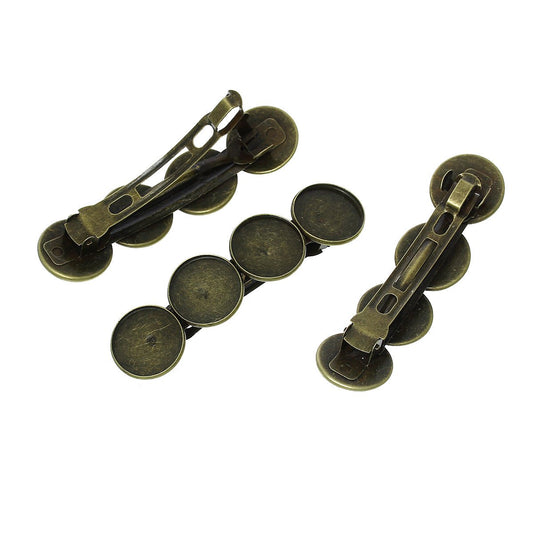 H004 - 10 pcs Antique Bronze French Hair Barrettes Hair Clips - 85mm x 22mm (3.35" x 0.8") - 20mm Glue Pad - 4 Bezels - EXTRA LARGE