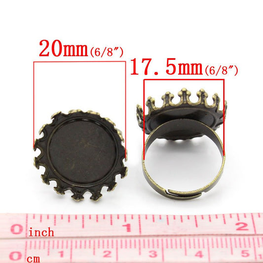 RB013 - 5 pcs. Antique Bronze ADJUSTABLE Cabochon Setting Bezel RING bases settings - Ring Size 7 US - Glue Pad 20mm