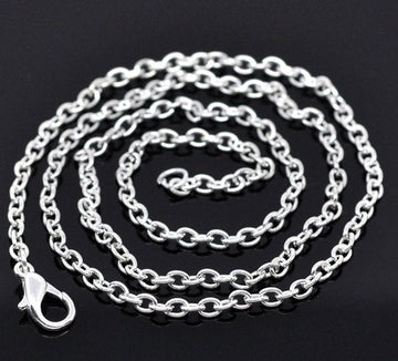 N064 - 12 pcs. Silver Plated Cable Chain Link Necklaces 18" - (3.5 x 2.5mm) - Lobster Clasps - Claw Clasps