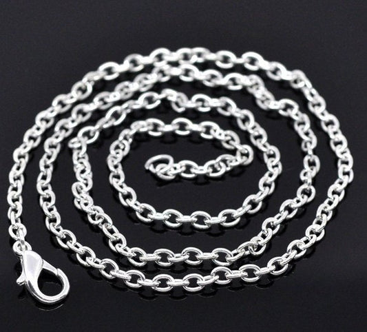 N064 - 12 pcs. Silver Plated Cable Chain Link Necklaces 18" - (3.5 x 2.5mm) - Lobster Clasps - Claw Clasps