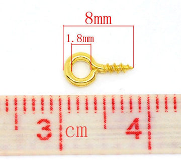 BA001A - 100 pcs. Gold Plated Screw Eyes Bails Top Drilled - 8mm x 4mm
