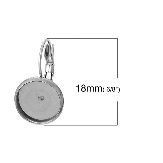 E262 - 10 pcs. 304 Stainless Steel Earring Clips Settings Lever Back Bezels Cabochons - 8mm Glue Pad Setting