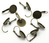 E044B - 50 pcs. Antique Bronze Earring Clips Settings Lever Back Bezels Cabochons - 14mm Glue Pad Setting