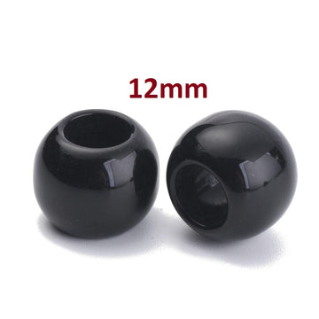 BD367 - 100 pcs Black Smooth Acrylic Ball Spacer Beads - 12mm - Large Hole: 5.5mm - Fits European Cords and Paracord!