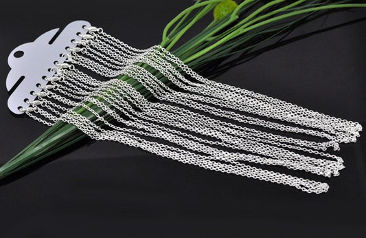 N064 - 12 pcs. Silver Plated Cable Chain Link Necklaces 18" - (3.5 x 2.5mm) - Lobster Clasps - Claw Clasps