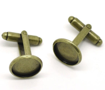 CU006 - Lot of 10 Antique Bronze Cuff Links (5 pairs) - 12mm Glue Pad Bezel Setting