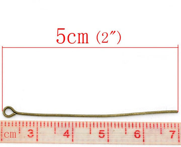 A002 - 100 pcs. Bronze Tone Eye Head Pins - 50mm x 0.7mm - 21 Gauge