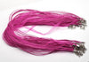 N032 - 15 pcs. Hot Pink Fuchsia Organza Ribbon Waxen Cord Necklaces with Lobster Clasp - 17 inch (43 cm) - Claw Clasps and Extender Chains!