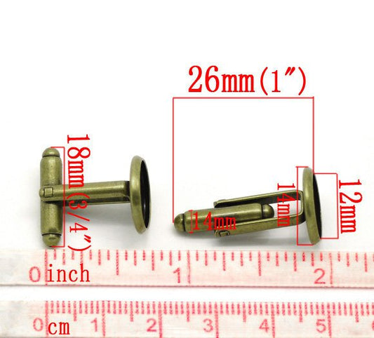CU006 - Lot of 10 Antique Bronze Cuff Links (5 pairs) - 12mm Glue Pad Bezel Setting