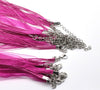 N032 - 15 pcs. Hot Pink Fuchsia Organza Ribbon Waxen Cord Necklaces with Lobster Clasp - 17 inch (43 cm) - Claw Clasps and Extender Chains!