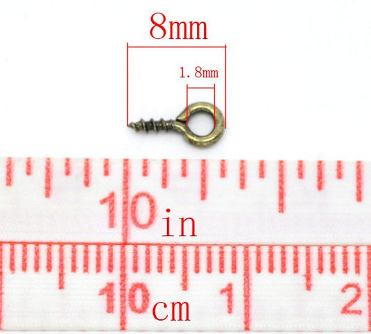 BA041A - 100 pcs. Bronze Screw Eyes Bails Top Drilled - 8mm x 4mm