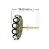 E160 - 10 pcs. Antique Bronze Earring Posts Settings Bezels Cabochons Tacks- 14mm Glue Pad Setting - Crown Design