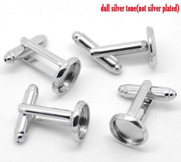 CU005 - Lot of 10 Silver Tone Cuff Links (5 pairs) - 10mm Glue Pad Bezel Setting