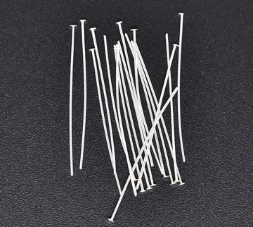 A003 - 100 pcs. Silver Plated Flat Head Pins - 50mm (2 inch) x 0.7mm 21 Gauge