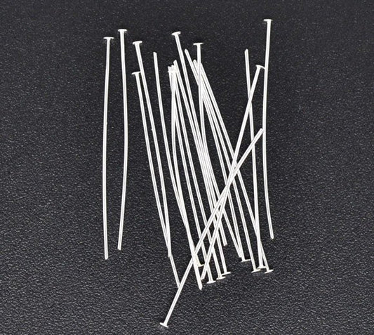 A003 - 100 pcs. Silver Plated Flat Head Pins - 50mm (2 inch) x 0.7mm 21 Gauge